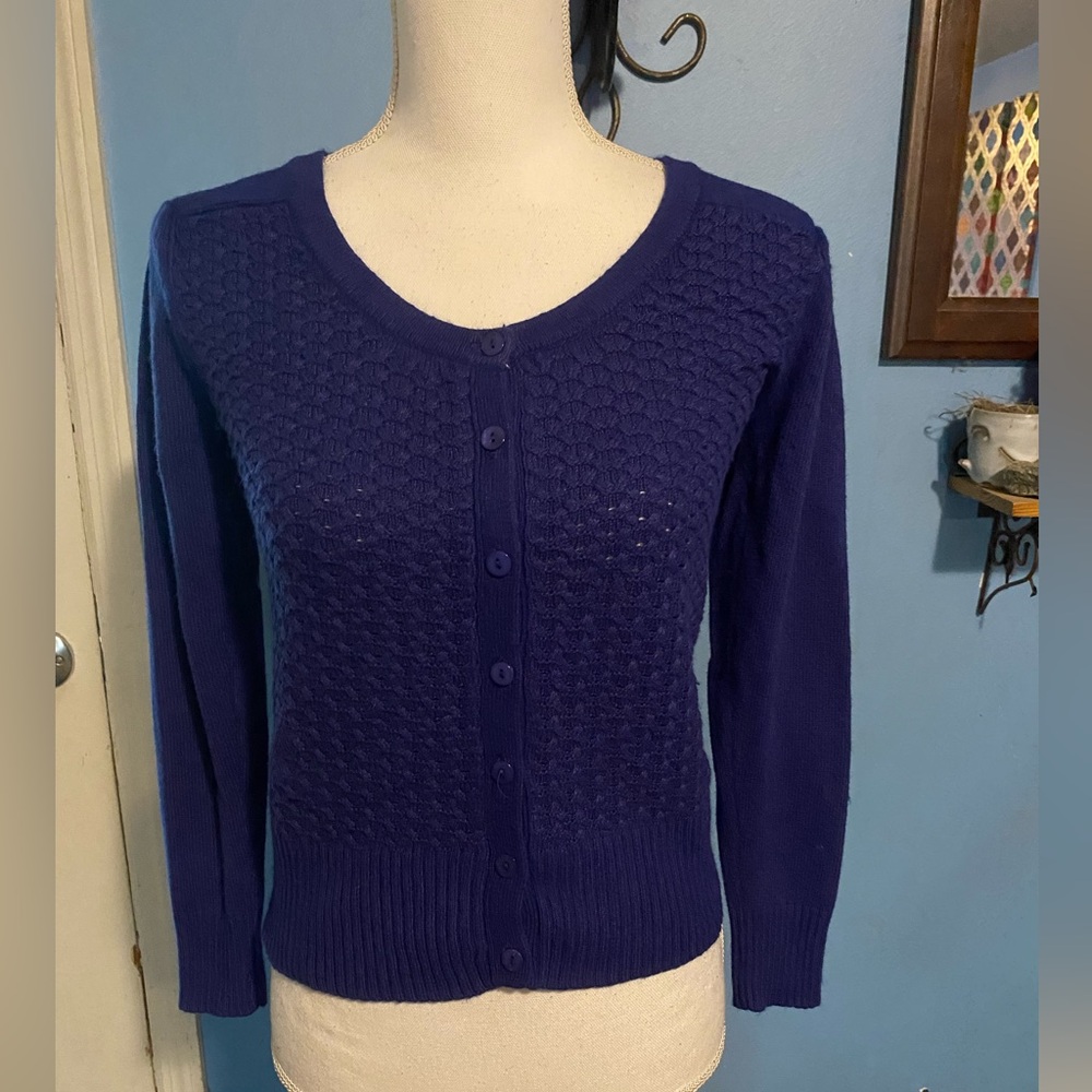 Mango Suit, Blue, Open Knit, Cardigan Sweater